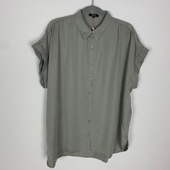 Quince Vintage Wash Tencel Camp Shirt Olive Green XL Short Sleeve Button Up - Picture 2 of 9